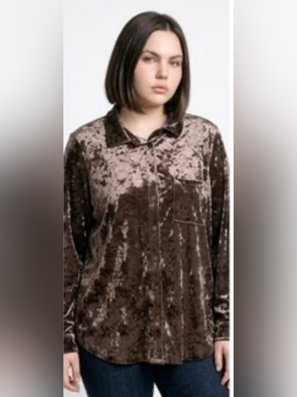 Belle By Kim Gravel Crushed Brown Velvet Big Button Up 3x Shirt. 3581